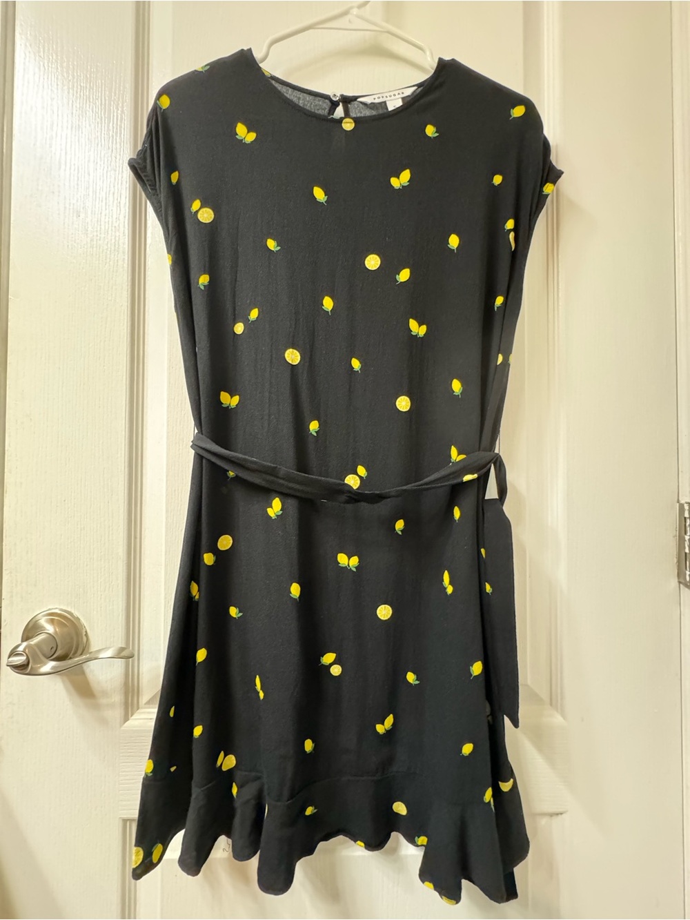 POPSUGAR Black Mini Dress with Yellow Lemon Print
